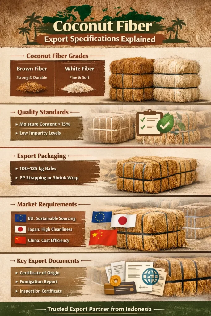 Coconut fiber export specifications from Indonesia